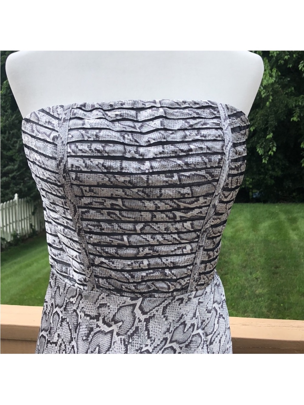Cache Strapless Snake-Print Dress in Black & White